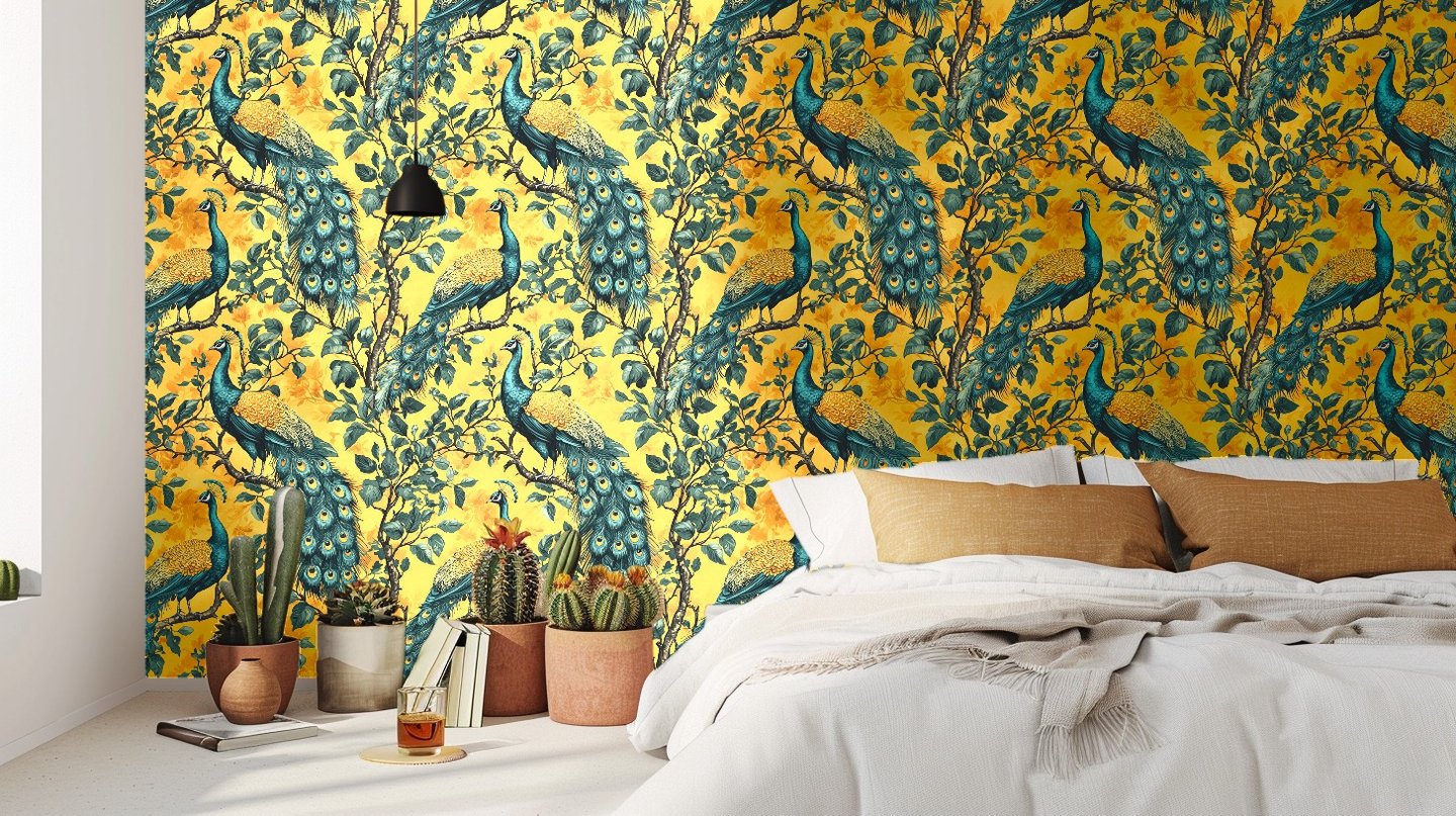 Peacock Garden Gold gul wallpaper