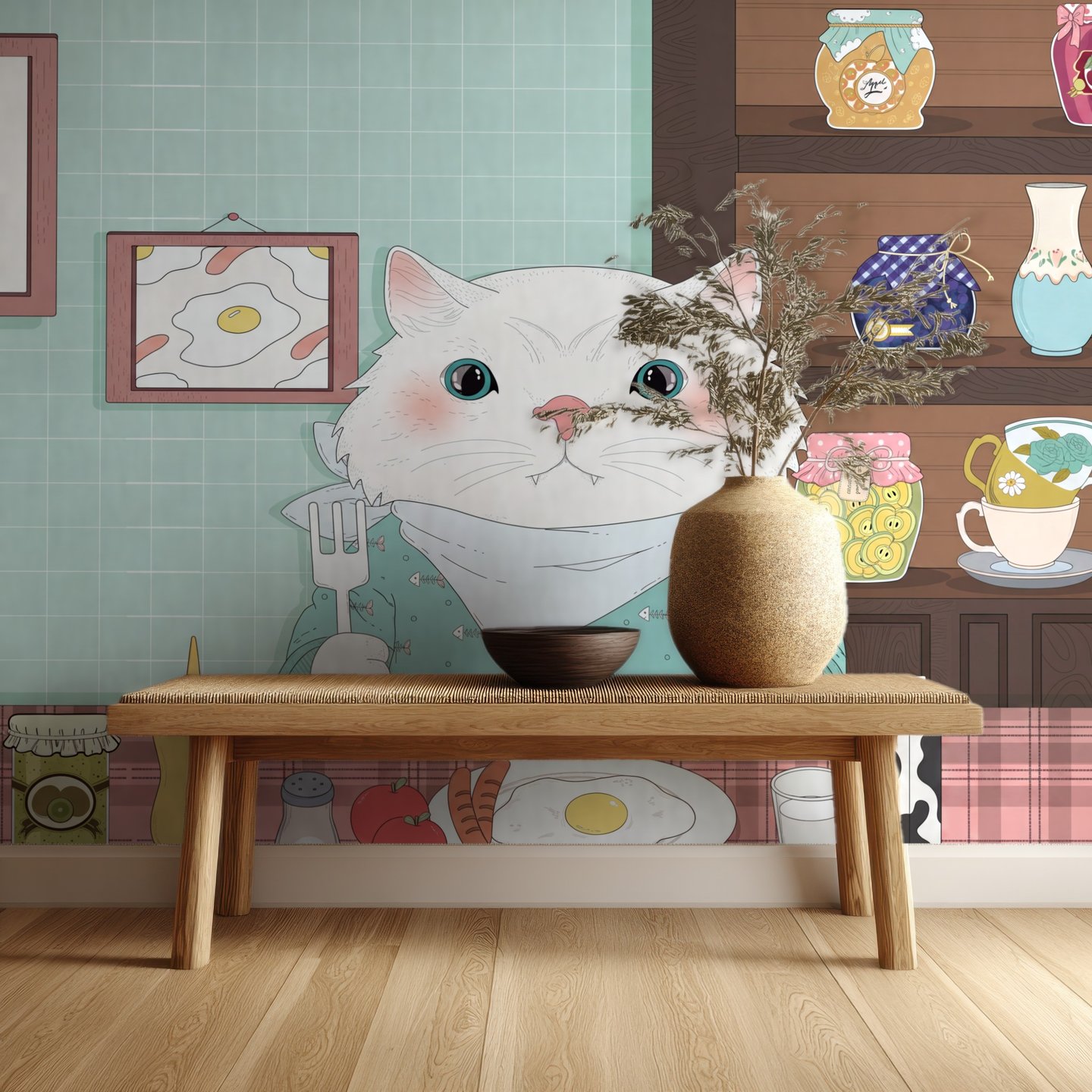 Whisker Breakfast turquoise mural