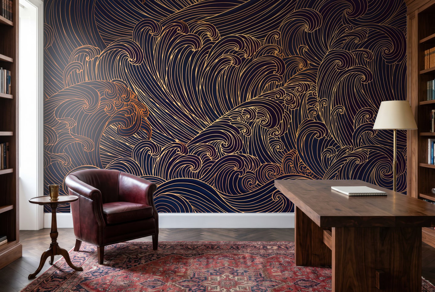 Navy Gold Currents ネイビー mural