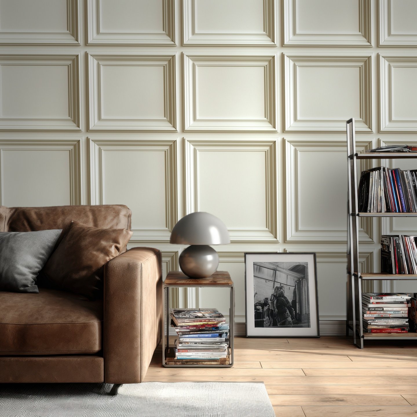 Panelled Emboss kremfarget wallpaper