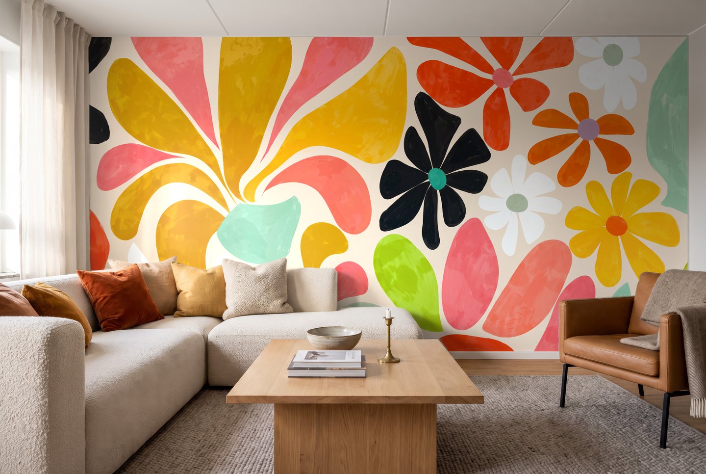 Retro Flower Burst オレンジ mural