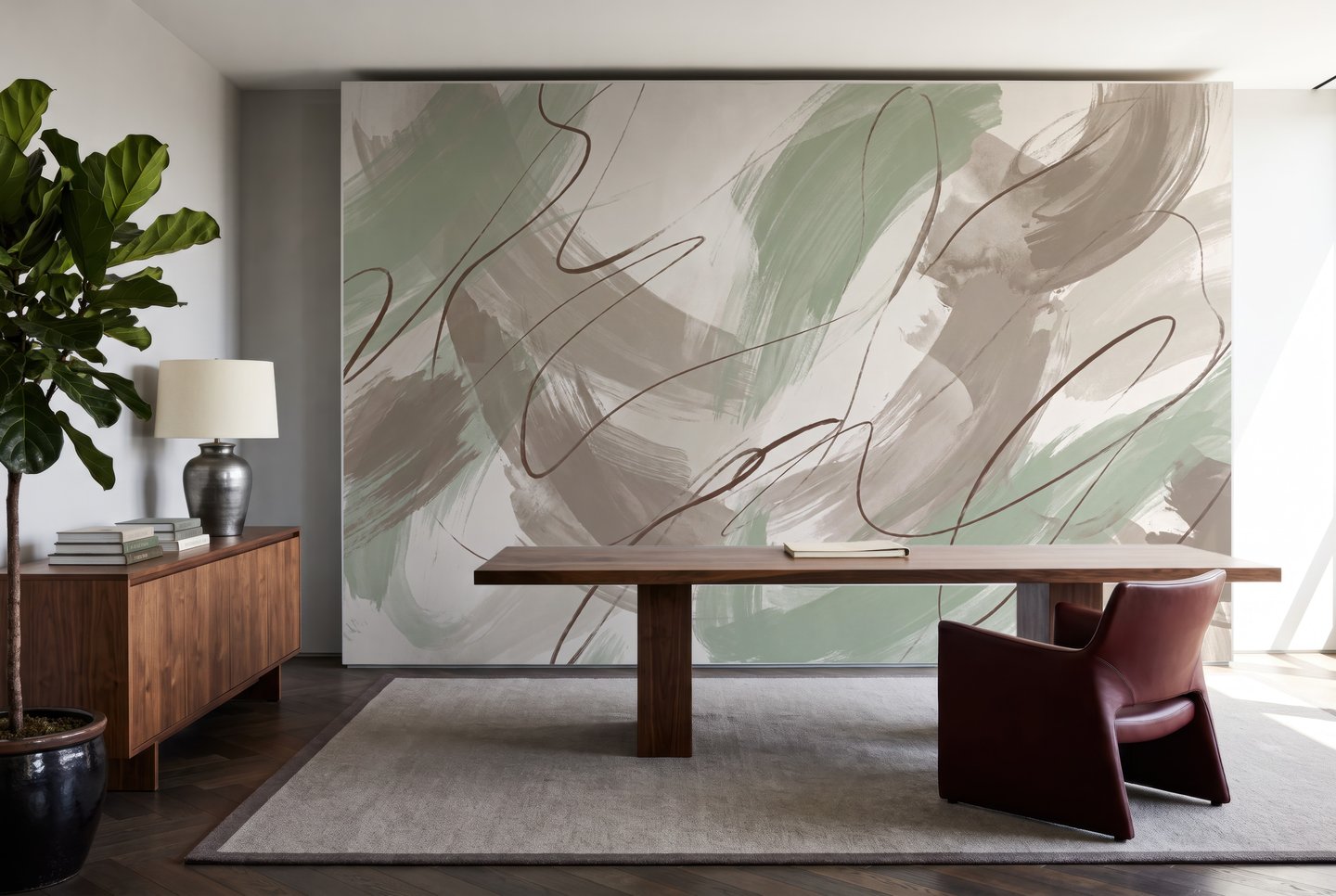 Sage Brushstroke Abstract 초록색 mural