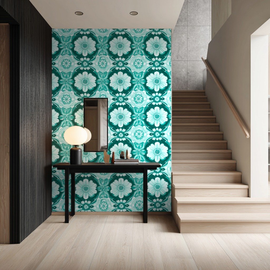 Floral Elegance - Indigo turkis wallpaper