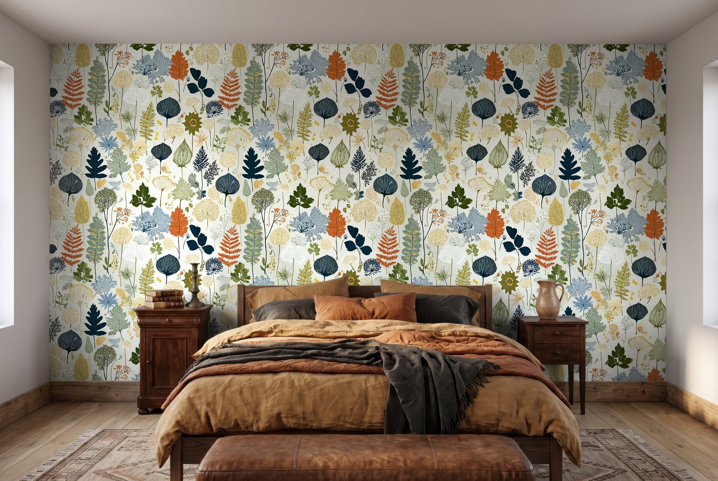 Scandi Leaf Medley ティール wallpaper