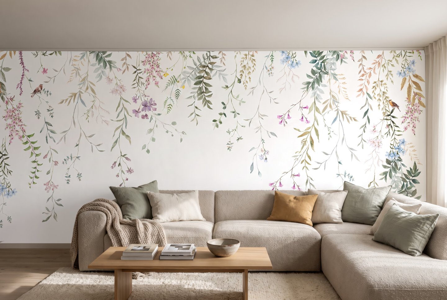 Wisteria Fall kremfarget mural