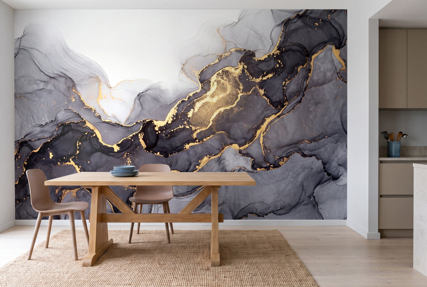 Smoke Gold Marble グレー mural