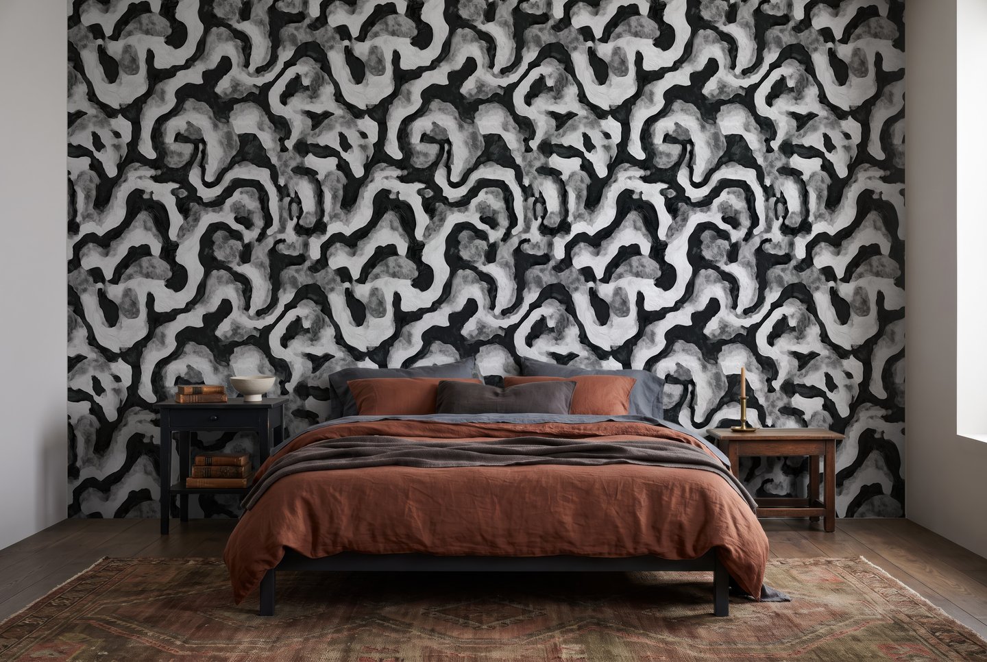 Black Squiggle Maze grå wallpaper