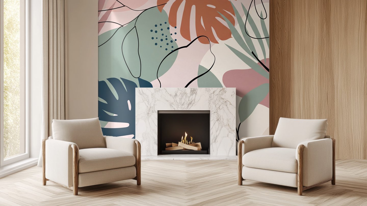 Pastel Monstera Collage 초록색 mural