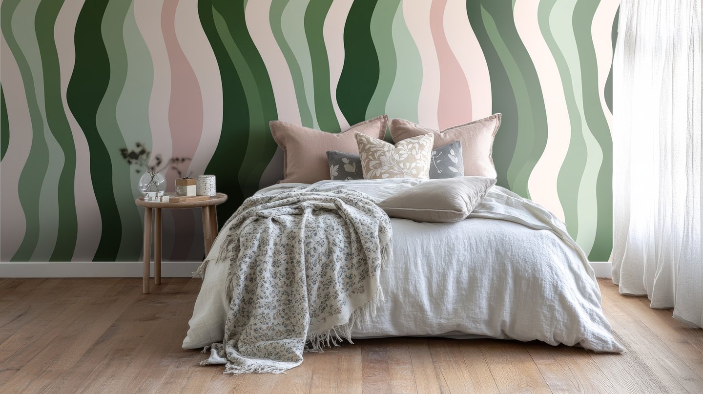 Sage Rose Wave Stripe 초록색 wallpaper