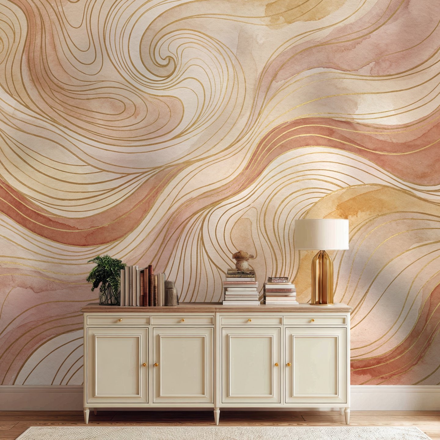 Blush Swirl Lines korall mural