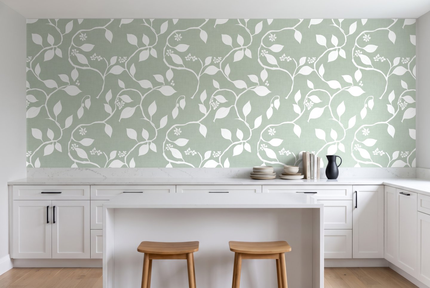 Taupe Leaf Vine 초록색 wallpaper