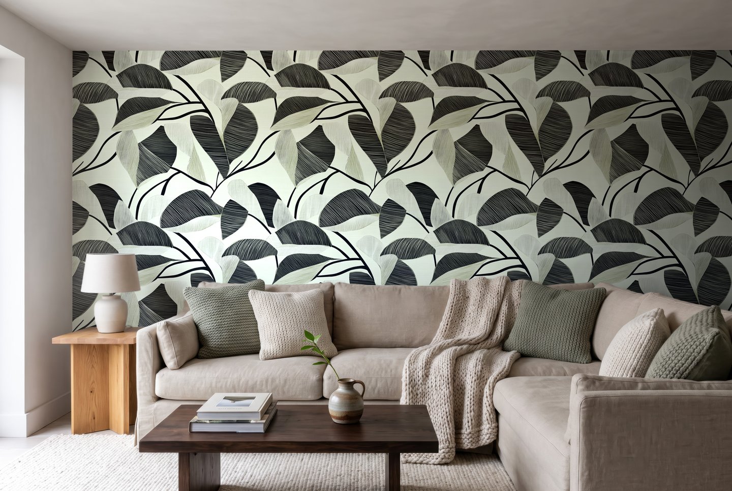 Graphite Foliage olive wallpaper