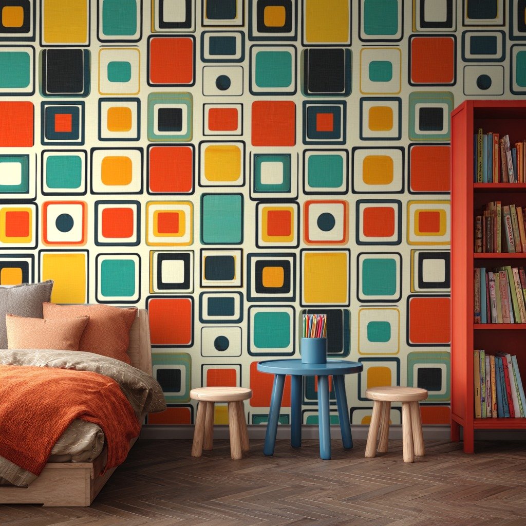 Retro Vibe Squares gul wallpaper