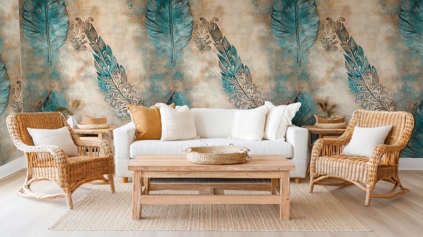 Feather Flourish ティール wallpaper