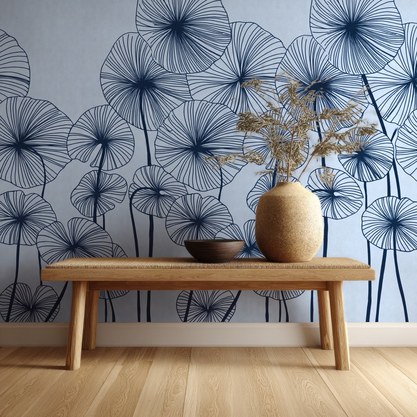 Ink Lotus Leaves 네이비색 mural