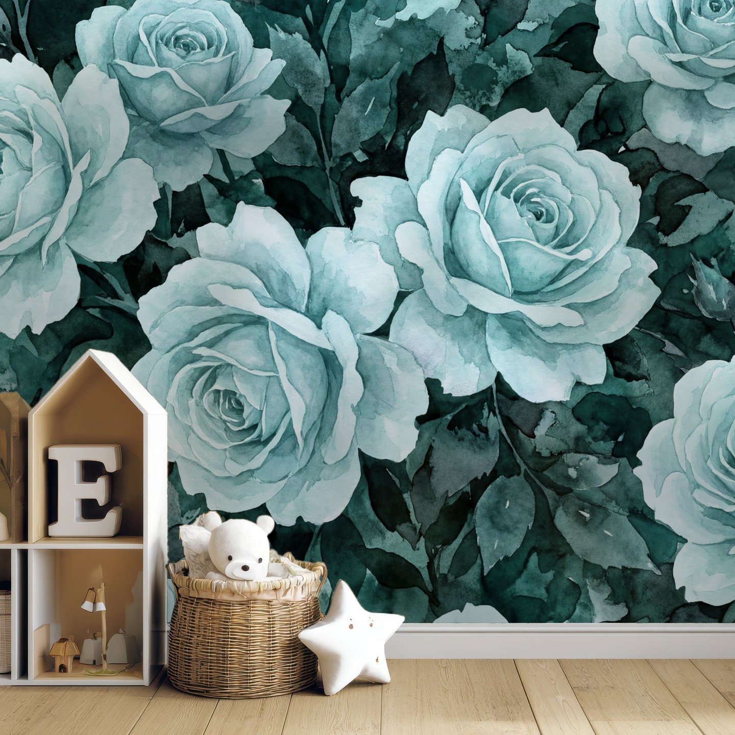 Blomsterbladets drøm blågrønn mural
