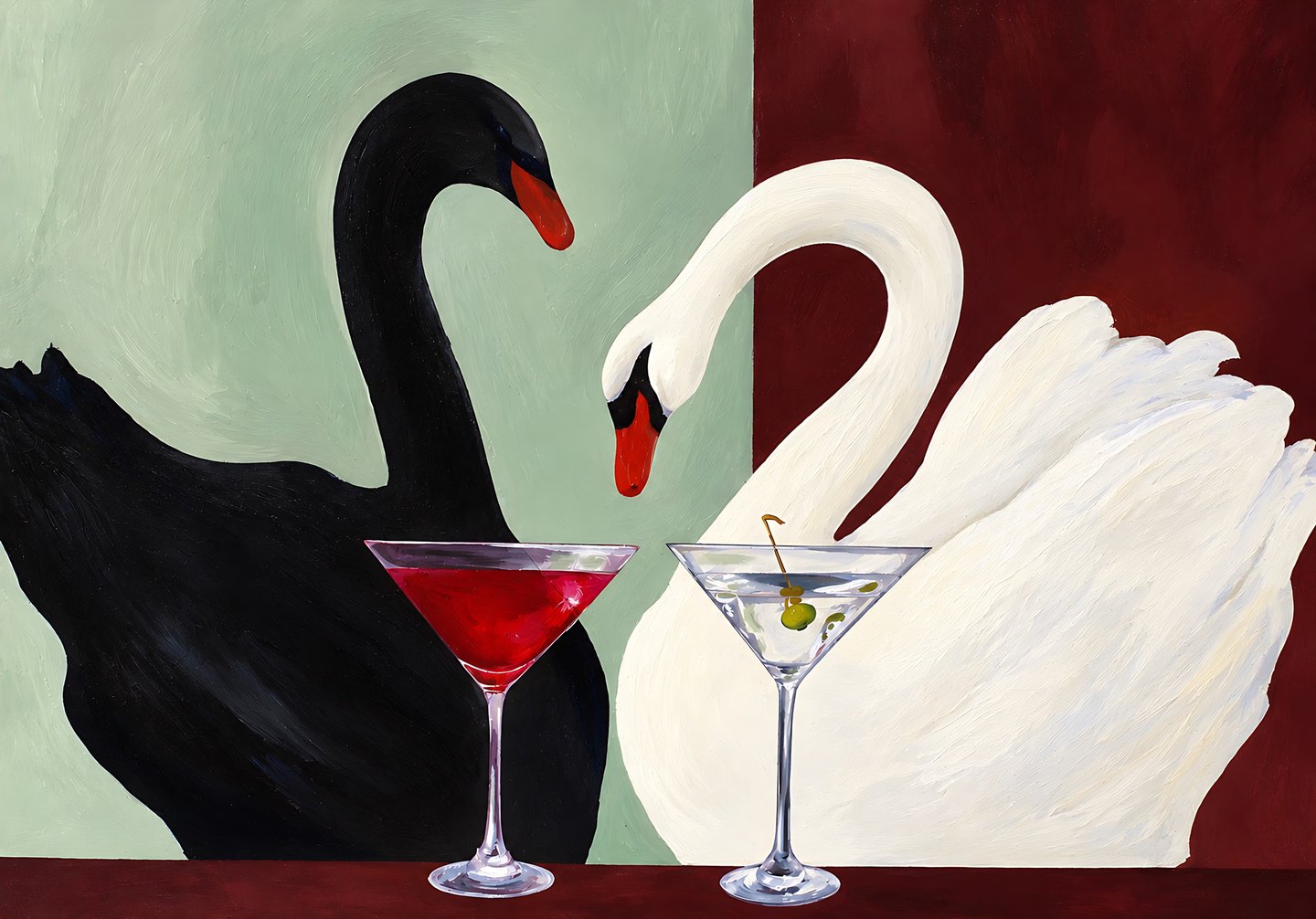 Cocktail Hour Swans canvas